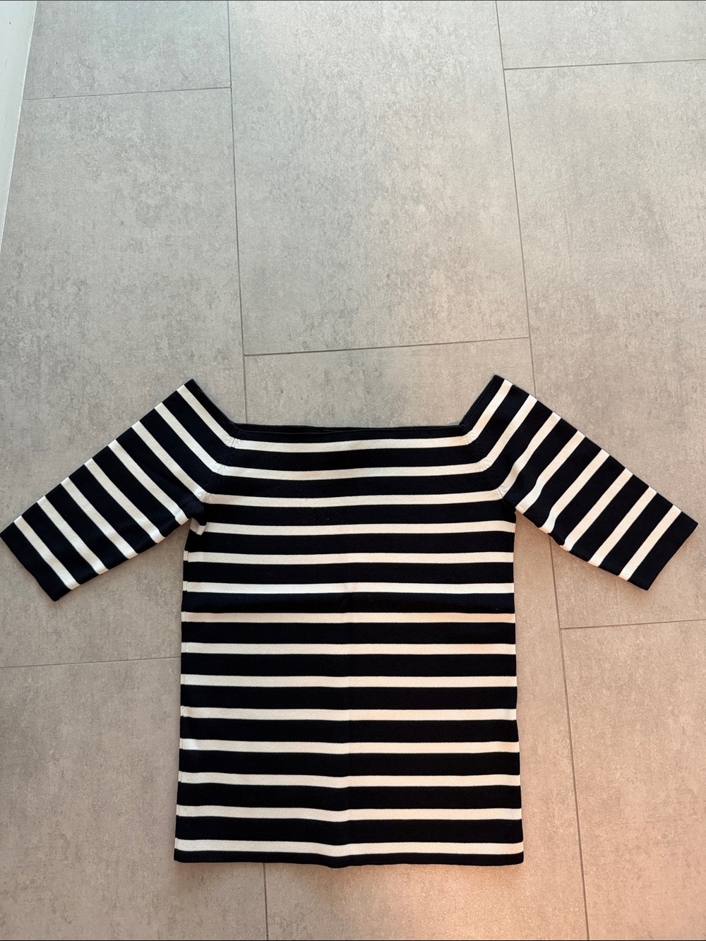 Massimo Dutti Dark blue & White Striped Off-Shoulder Top